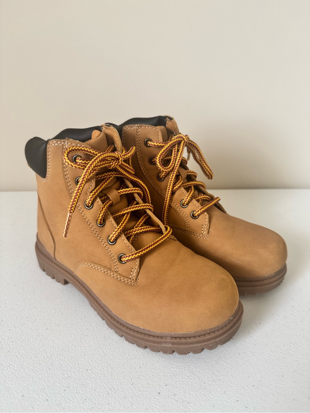 wonder nation Tan Kids Boots with Yellow Accent Laces